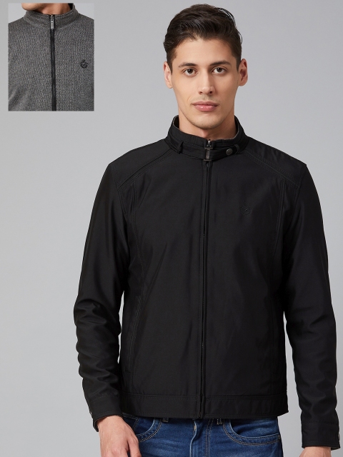 

Blackberrys Men Black & Grey Solid Reversible Tailored Jacket