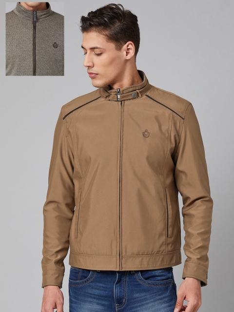 

Blackberrys Men Khaki & Grey Solid Reversible Tailored Jacket
