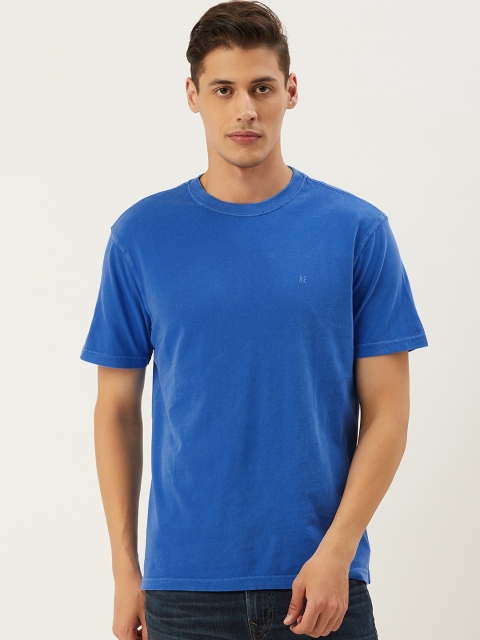 

AMERICAN EAGLE OUTFITTERS Men Blue Solid Round Neck T-shirt