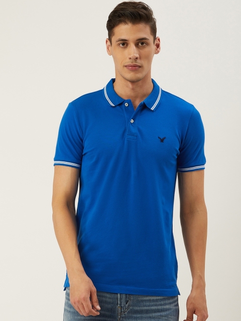 

AMERICAN EAGLE OUTFITTERS Men Blue Solid Polo Collar T-shirt