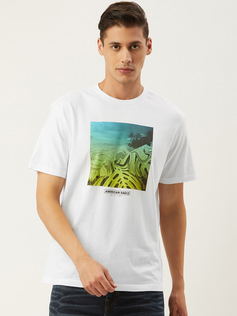 

AMERICAN EAGLE OUTFITTERS Men White Printed Round Neck T-shirt