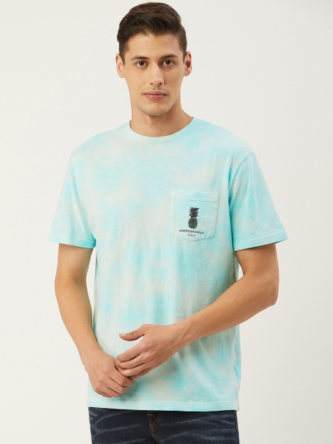 

AMERICAN EAGLE OUTFITTERS Men Blue Dyed Printed Back Pocket Detailing T-shirt