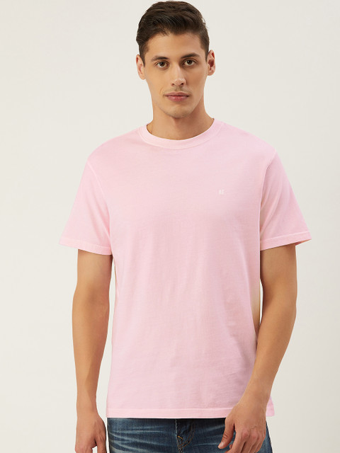 

AMERICAN EAGLE OUTFITTERS Men Pink Solid Round Neck T-shirt