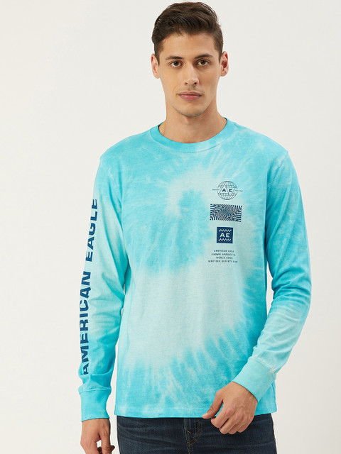 

AMERICAN EAGLE OUTFITTERS Men Blue Dyed Round Neck T-shirt