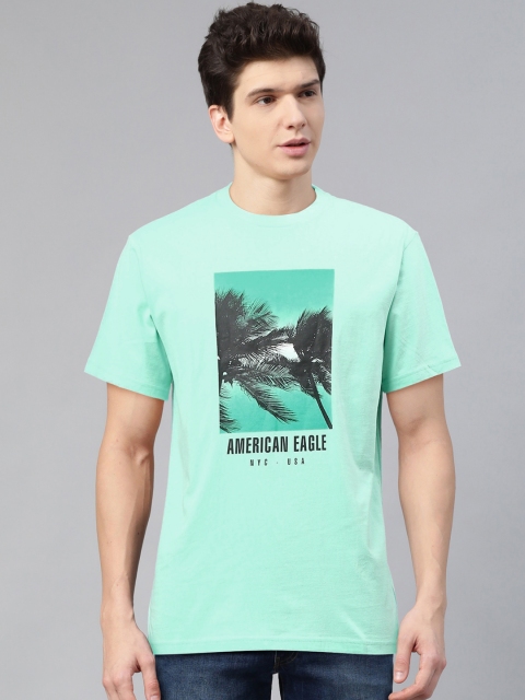 

AMERICAN EAGLE OUTFITTERS Men Sea Green & Black Standard Fit Printed Round Neck T-shirt