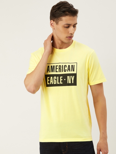 

AMERICAN EAGLE OUTFITTERS Men Yellow Brand Logo Print Round Neck T-shirt