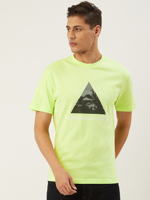 

AMERICAN EAGLE OUTFITTERS Men Lime Green & Black Standard Fit Printed Round Neck T-shirt