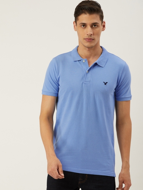 

AMERICAN EAGLE OUTFITTERS Men Blue Slim Fit Solid Polo Collar T-shirt