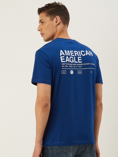 

AMERICAN EAGLE OUTFITTERS Men Blue & White Standard Fit Printed Back Round Neck T-shirt