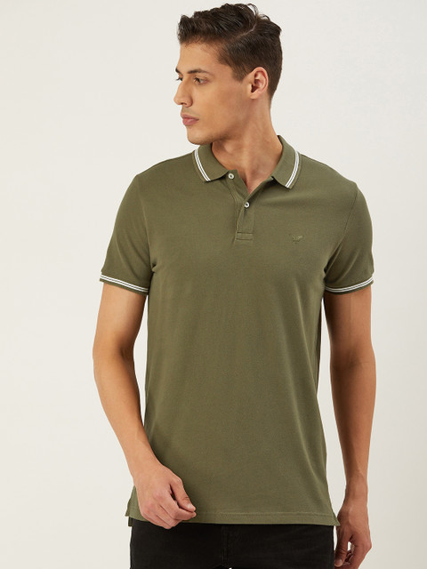

AMERICAN EAGLE OUTFITTERS Men Olive Green Solid Polo Collar T-shirt