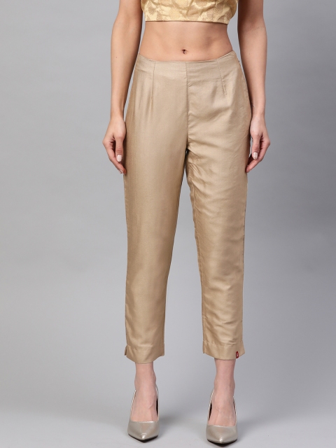 

Biba Women Beige Straight Fit Solid Cropped Trousers