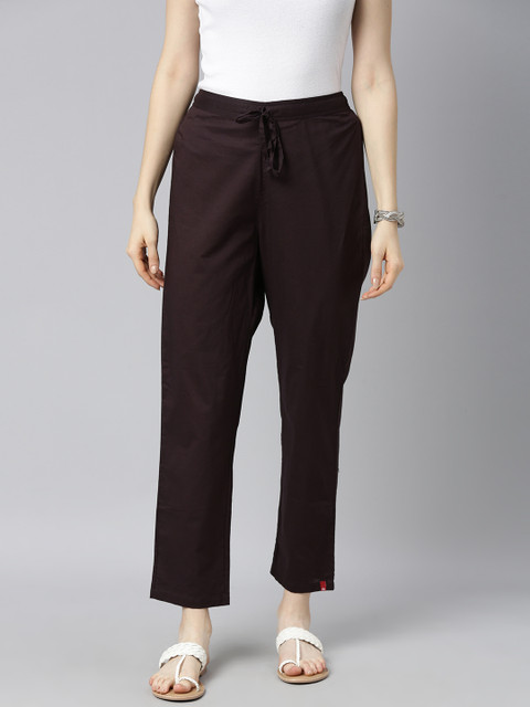 

Biba Women Grey Solid Pure Cotton Regular Fit Trousers