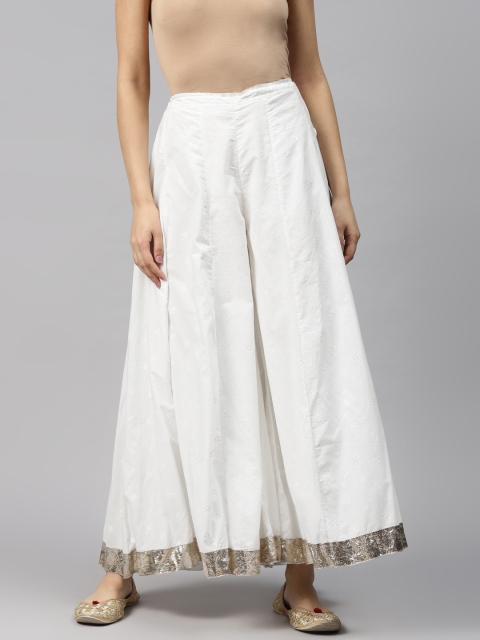 

Biba Women White Block Print Flared Palazzos