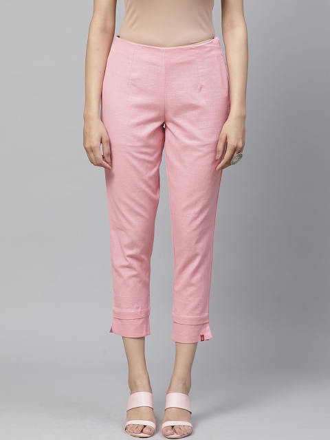 

Biba Women Pink Slim Fit Solid Cropped Trousers