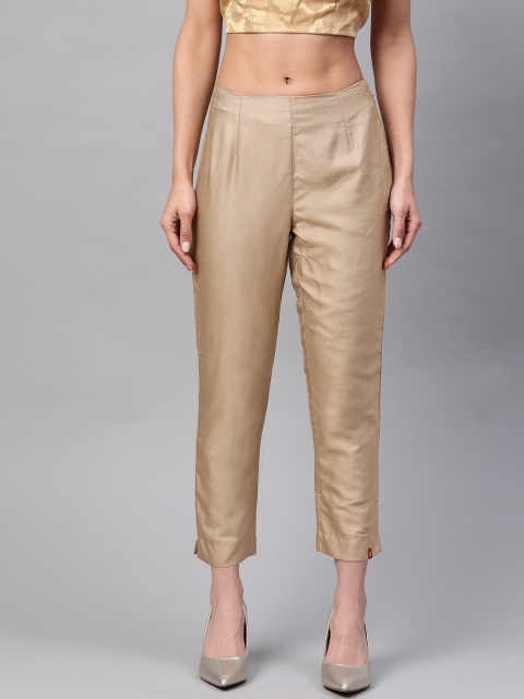 

Biba Women Beige Straight Fit Solid Cropped Trousers