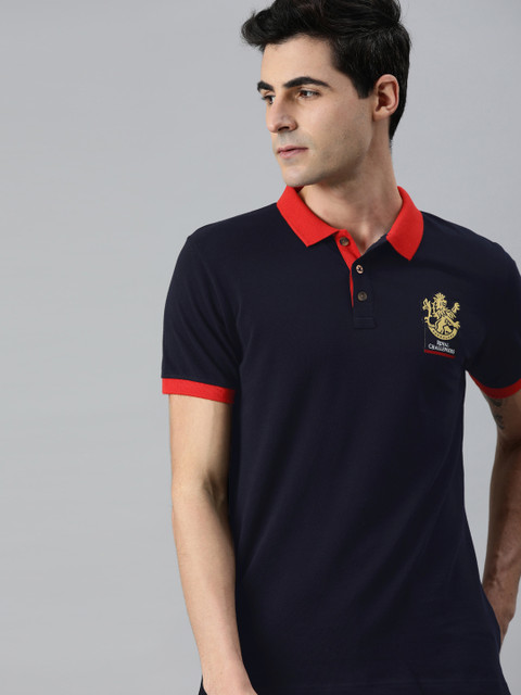 

WROGN ACTIVE Men Navy Blue Solid Original RCB Slim Fit Polo Collar Pure Cotton T-shirt