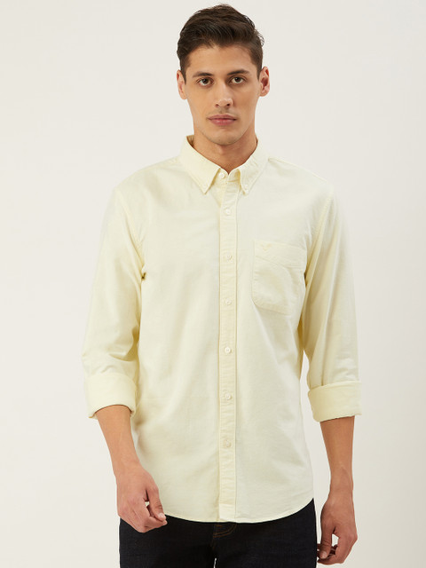 

AMERICAN EAGLE OUTFITTERS Men Yellow Slim Fit Solid Casual Shirt