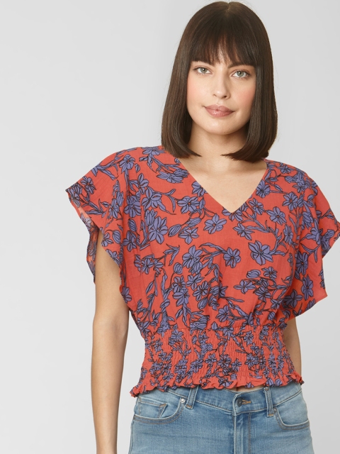 

Vero Moda Women Red & Blue Cinched Waist Top