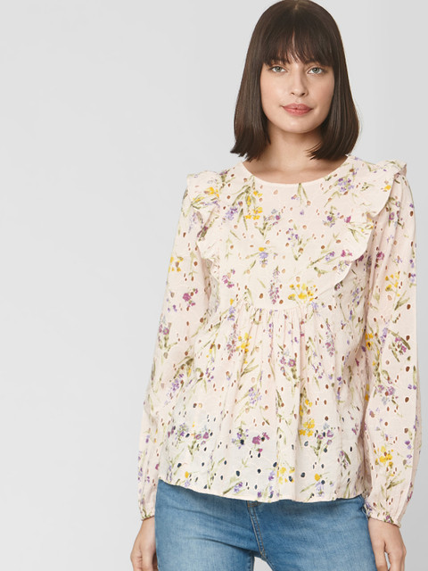 

Vero Moda Women Pink Printed Pure Cotton Top