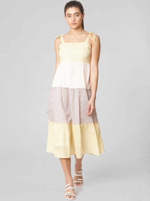 

Vero Moda Women White & Beige Checked A-Line Tiered Dress