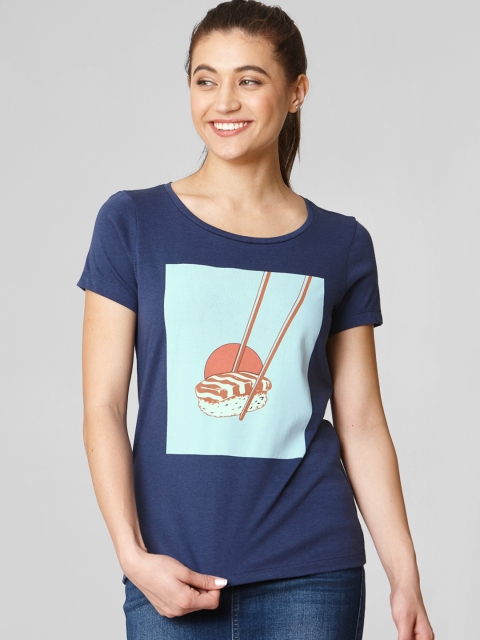 

Vero Moda Women Navy Blue Printed Round Neck T-shirt