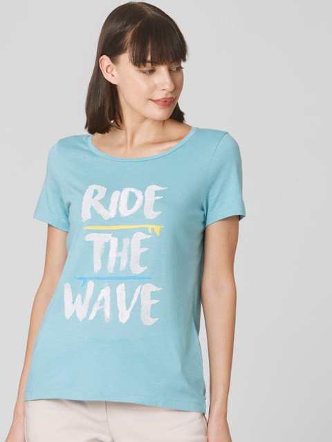 

Vero Moda Women Blue Printed Round Neck T-shirt