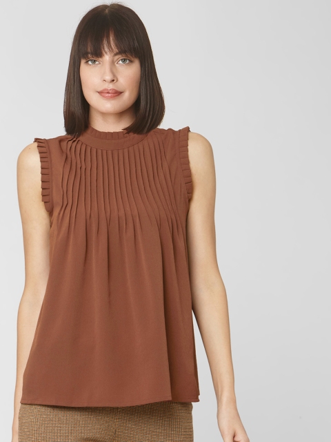 

Vero Moda Women Brown Pleated Detail Solid Top