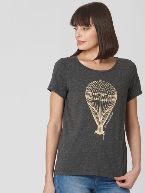 

Vero Moda Women Grey Printed Round Neck T-shirt