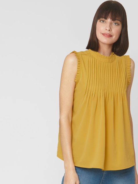 

Vero Moda Women Mustard Yellow Solid Pleated Top