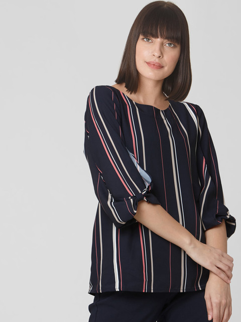 

Vero Moda Women Navy Blue & Pink Striped Layered Sleeved Top