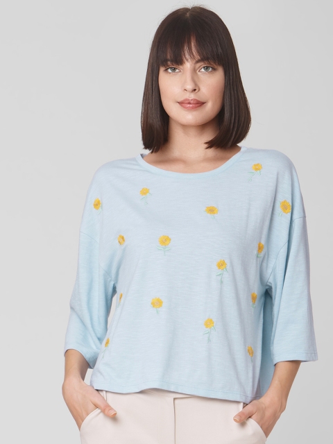 

Vero Moda Women Blue Embroidered Top