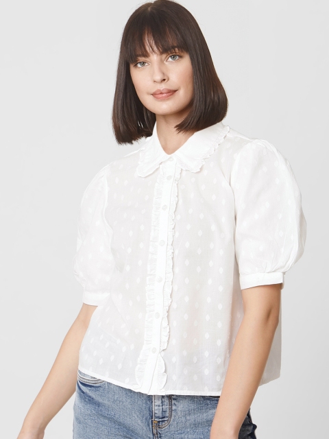 

Vero Moda Women White Regular Fit Self Design Casual Shirt with Ruffle Detail