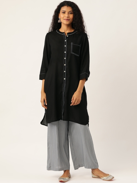 

Sangria Women Black & Grey Solid Kurta with Palazzos