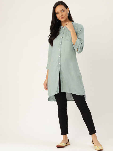 

Sangria Women Grey Solid High-Low Straight Kurta