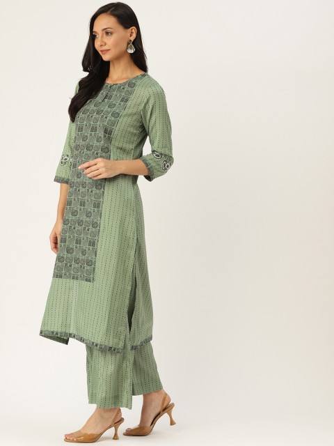 

Sangria Women Green & Black Self Design Kurta with Palazzos