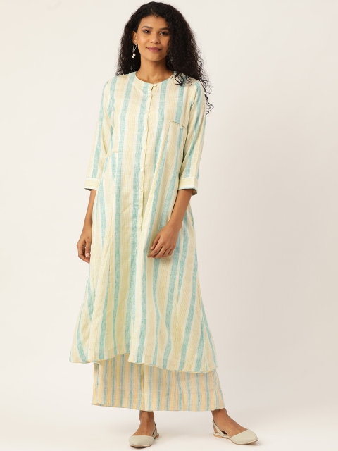 

Sangria Women Blue & Beige Striped Kurta with Palazzos