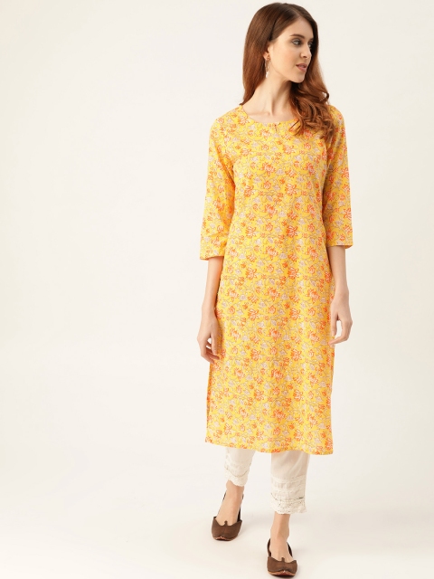 

Sangria Women Yellow & Orange Printed Straight Kurta