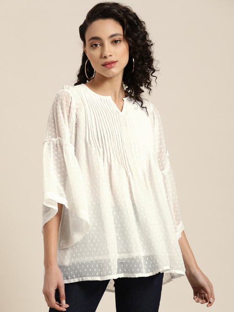 

Sangria Women White Dobby Weave A-Line Top