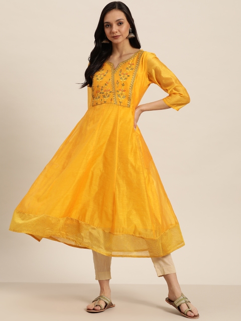 

Sangria Women Mustard Yellow & Charcoal Grey Yoke Design Anarkali Kurta