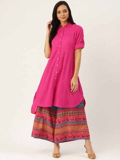 

Sangria Women Pink & Green Solid Kurta with Palazzos