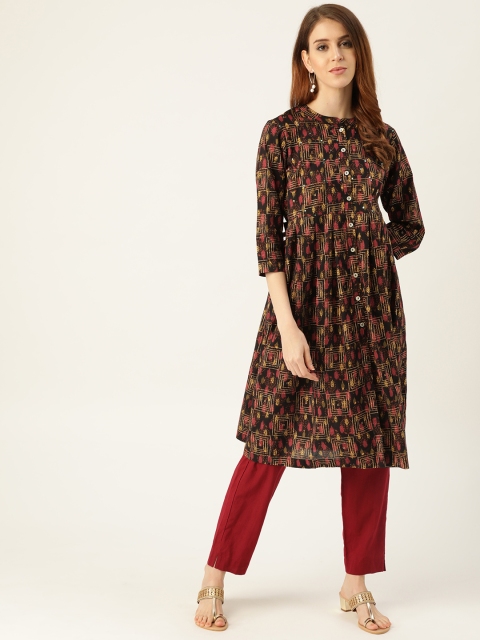 

Sangria Women Black & Maroon Printed A-Line Kurta
