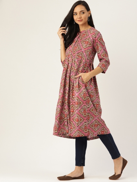 

Sangria Women Pink & Brown Printed A-Line Kurta
