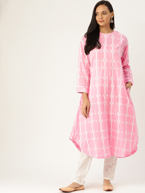

Sangria Women Pink & White Printed Anti-fit A-Line Kurta