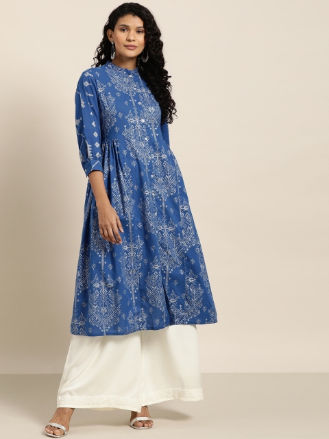 

Sangria Women Blue & Silver Printed Kurta