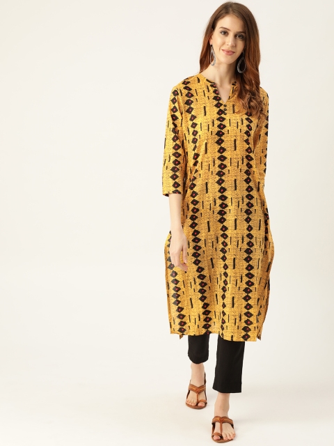 

Sangria Women Mustard Yellow & Black Printed Straight Kurta