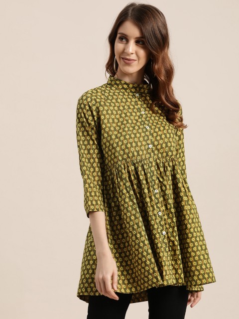 

Sangria Women Olive Green & Yellow Printed Top