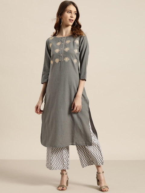 

Sangria Women Grey & White Yoke Design Kurta With Palazzos
