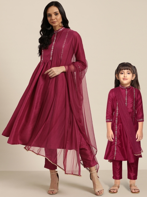 

Sangria Women Burgundy Yoke Design Kurta with Trouser & Dupatta