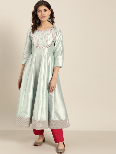 

Sangria Women Blue & Pink Embroidered Yoke Design Anarkali Kurta