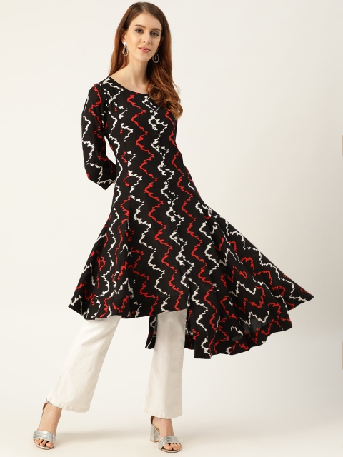 

Sangria Women Black & White Printed Asymmetric A-Line Kurta